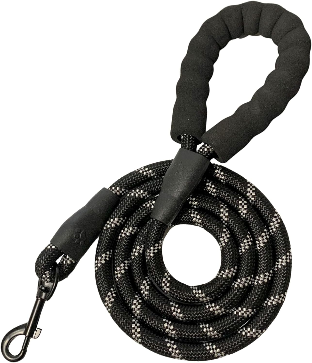 5-Foot Black Rope Dog Leash - 1/2 Inch Thickness, Padded Comfort Handle, Reflective for Safety, Perfect for Breeds up to 80lbs