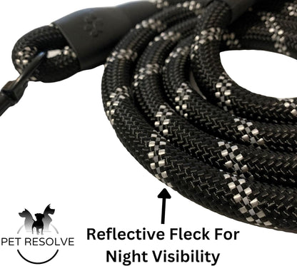 5-Foot Black Rope Dog Leash - 1/2 Inch Thickness, Padded Comfort Handle, Reflective for Safety, Perfect for Breeds up to 80lbs